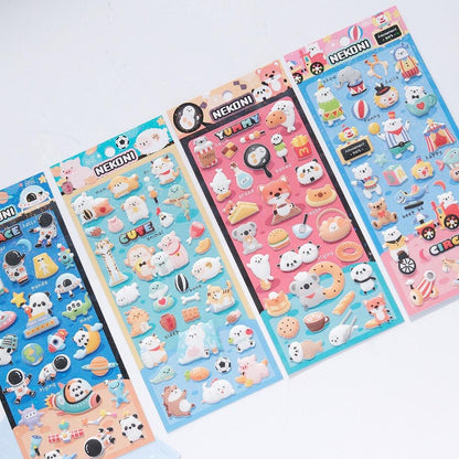 【N10】キラキララメ入り ふんわりボア 太空パンダ・クマ・キツネ・コアラ 立体デコレーションステッカー