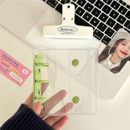 A8両リングカードケース　三寸シングルポケット　ミニ3リングバインダー手帳　無印風クリアファイル　シンプル収納