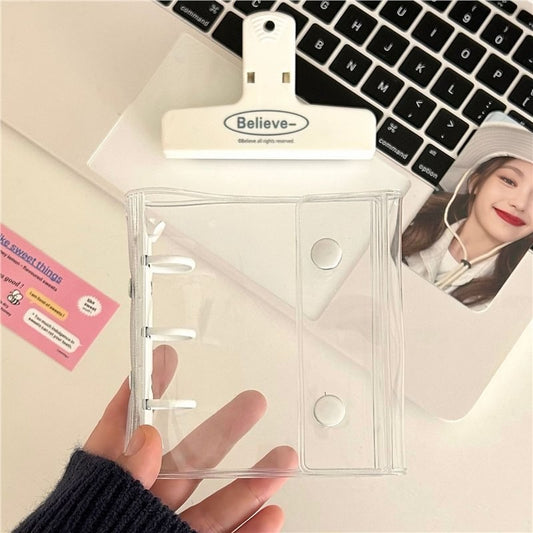 A8両リングカードケース　三寸シングルポケット　ミニ3リングバインダー手帳　無印風クリアファイル　シンプル収納