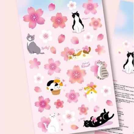 【B1】桜モチーフのかわいい子猫素材 スマホ用デコレーション チュアチップ 手帳・ノート用ステッカー