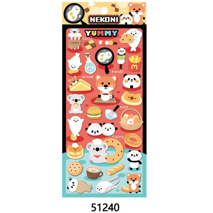 【N10】キラキララメ入り ふんわりボア 太空パンダ・クマ・キツネ・コアラ 立体デコレーションステッカー