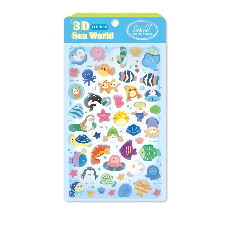 【N1】かわいい3D浮彫り動物・海・おいしい食べ物・フルーツ 立体スマホ用ウォーターカップデコレーションステッカー