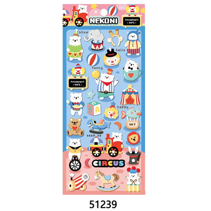 【N10】キラキララメ入り ふんわりボア 太空パンダ・クマ・キツネ・コアラ 立体デコレーションステッカー