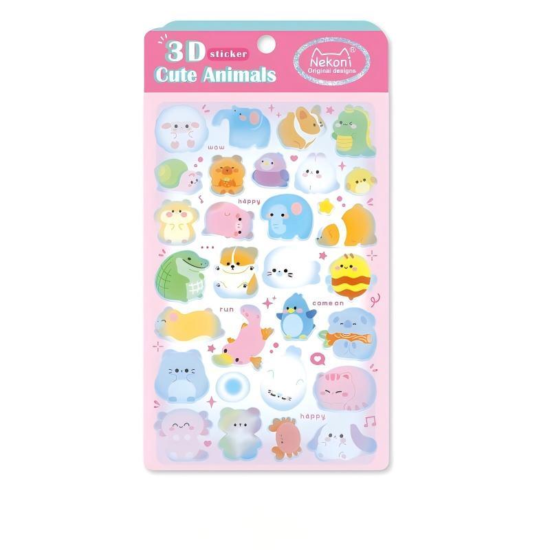 【N1】かわいい3D浮彫り動物・海・おいしい食べ物・フルーツ 立体スマホ用ウォーターカップデコレーションステッカー