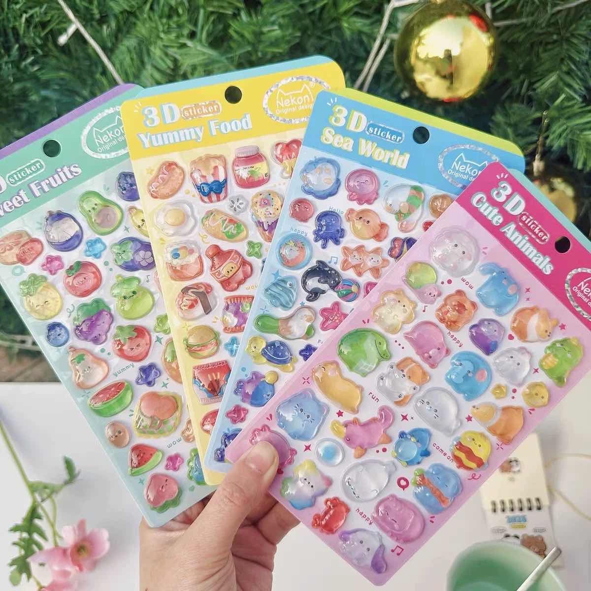 【N1】かわいい3D浮彫り動物・海・おいしい食べ物・フルーツ 立体スマホ用ウォーターカップデコレーションステッカー