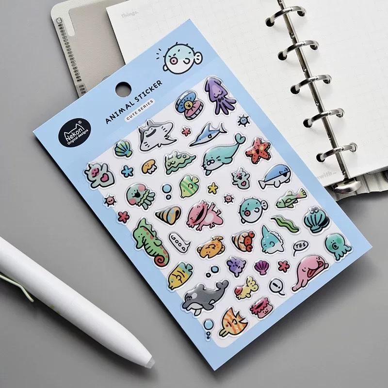 【N6】ラインのキュートなイラスト ステッカー エポキシ樹脂デコレーションシール 可愛い動物・海洋ステッカー