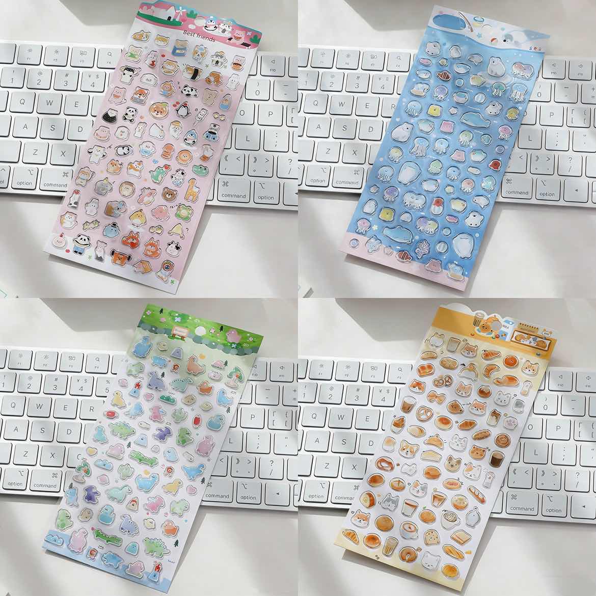 【N13】金箔押/銀箔押 カートゥーン 琉璃ガラス風 アニマル 海洋ファンタジー 小さな恐竜 デコレーションステッカー