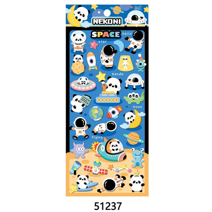 【N10】キラキララメ入り ふんわりボア 太空パンダ・クマ・キツネ・コアラ 立体デコレーションステッカー