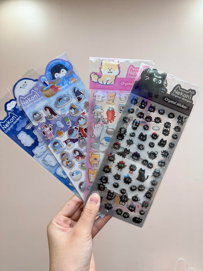 【N3】かわいい動物（ペンギン・くま）の海の世界テーマ 瑠璃ガラス風 立体 手帳用デコレーションステッカー