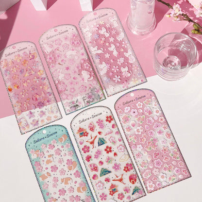 【N14】唯美 桜 動物 パンダ コーキ ドロップパール 輝き スマホ装飾素材 手帳ステッカー