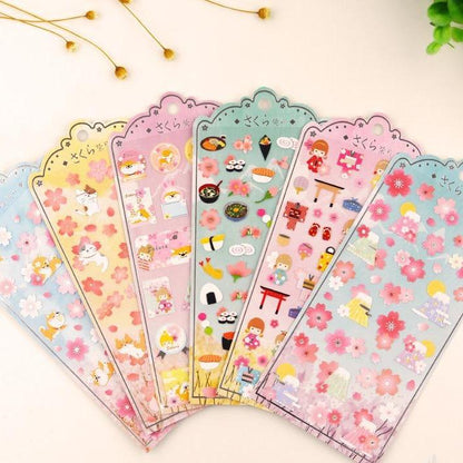 【N16】桜 山椒寿司 富士山 秋 犬 子供 手帳 スマホ 手帳デコレーション ステッカー