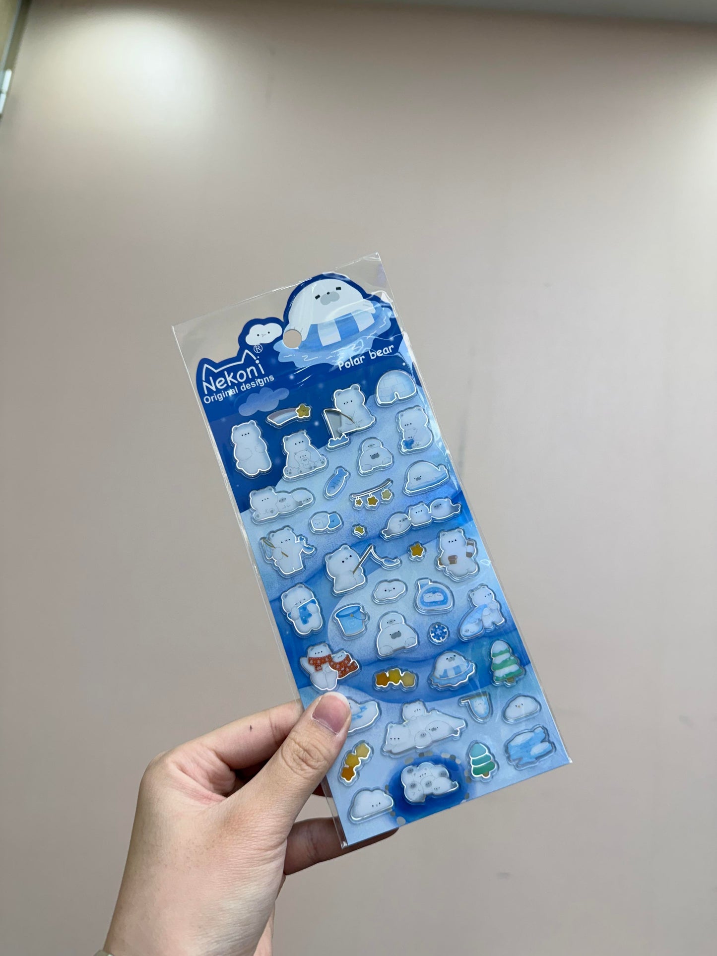 【N3】かわいい動物（ペンギン・くま）の海の世界テーマ 瑠璃ガラス風 立体 手帳用デコレーションステッカー