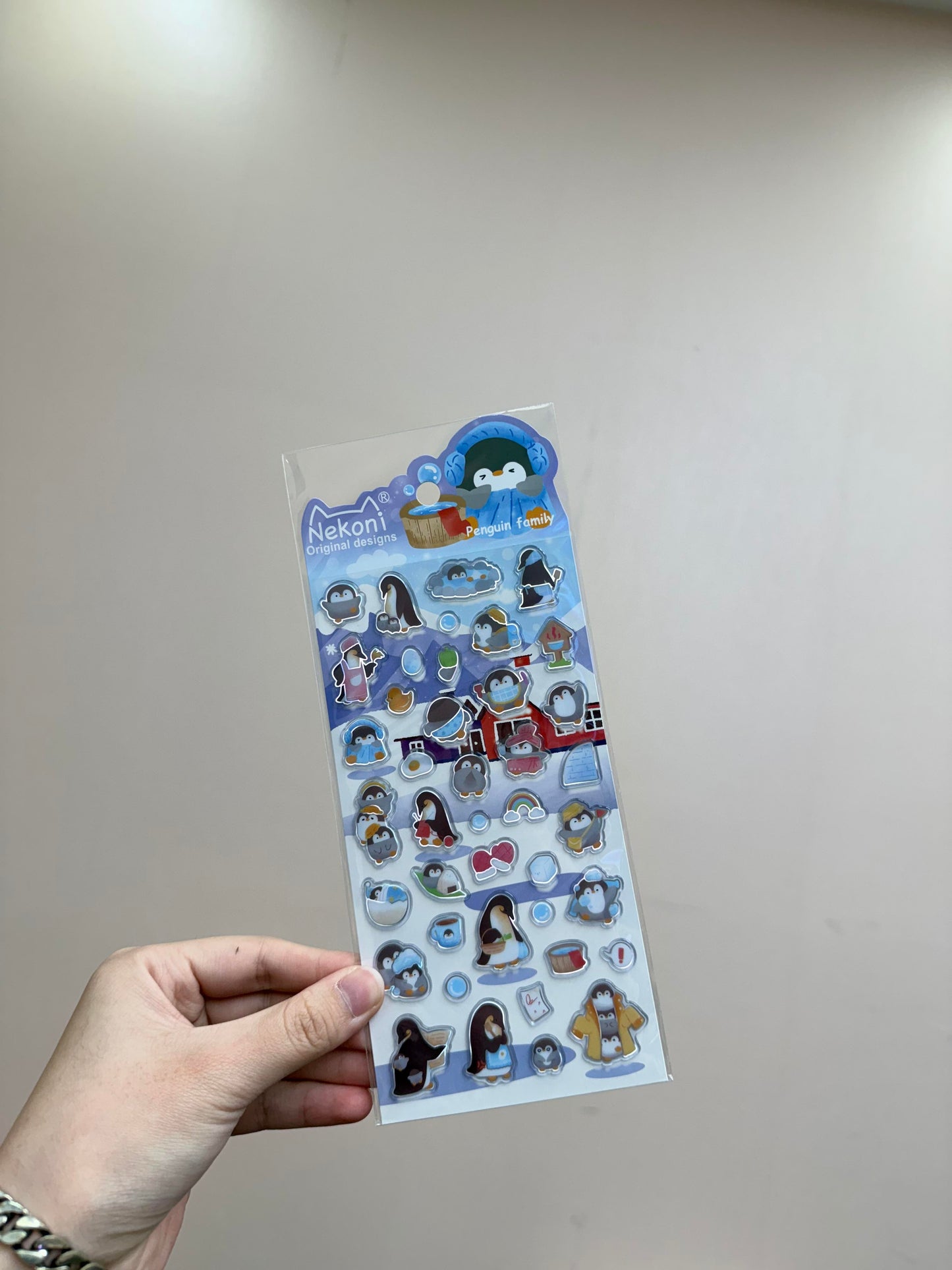 【N3】かわいい動物（ペンギン・くま）の海の世界テーマ 瑠璃ガラス風 立体 手帳用デコレーションステッカー