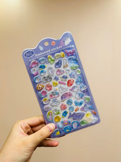 【N19】かわいい3D浮彫り イルカ・オウム・ペンギン・ブルーバット 立体スマホ 手帳・水筒用デコレーションステッカー