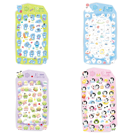 【N11】かわいい3D浮彫り イルカ・オウム・ペンギン・ブルーバット 立体スマホ 手帳・水筒用デコレーションステッカー