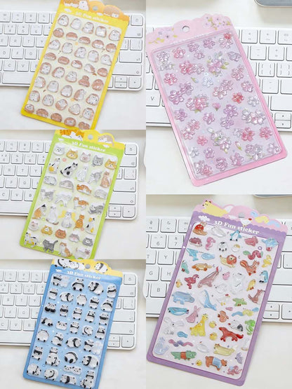 【N17】かわいい3D浮彫りパンダ・ネコ・アライグマ アニマルコレクション 立体スマホ用ステッカー